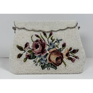 Vintage fully beaaded floral Crosstich Wedding Luxe Purse Elegant Posh
